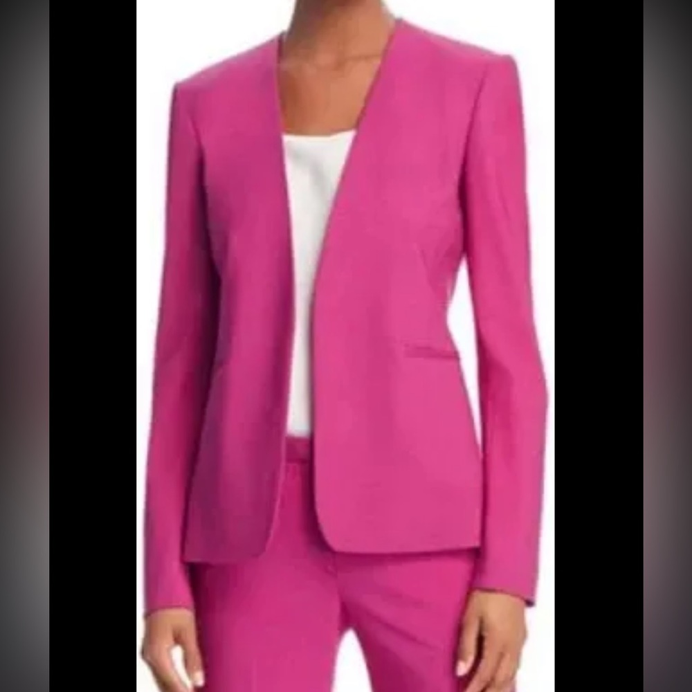 Theory Isita Virgin Wool Open Front Blazer Fuchsia Pink Magenta Size 8